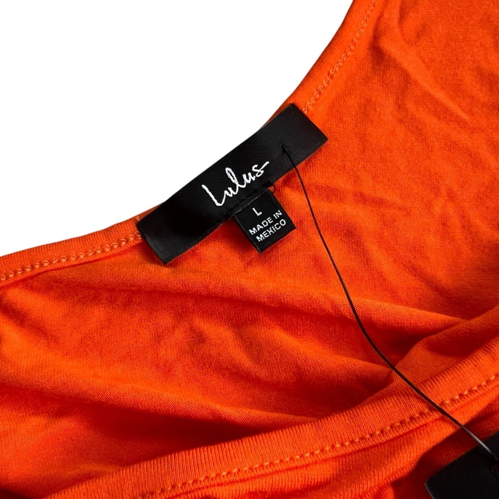 Lulu’s NWT Heat of the Moment Orange Asymmetrical Cut Out Body Con Midi Dress LG - Picture 7 of 12